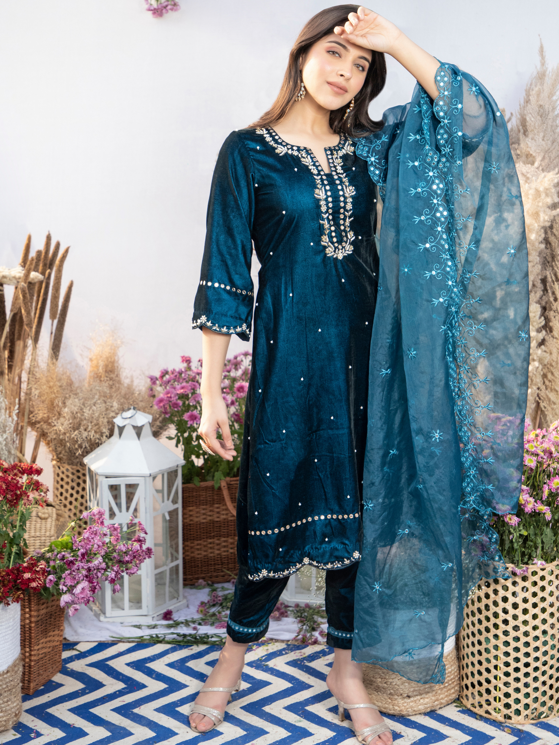 Teal Mist Kurta with Pants