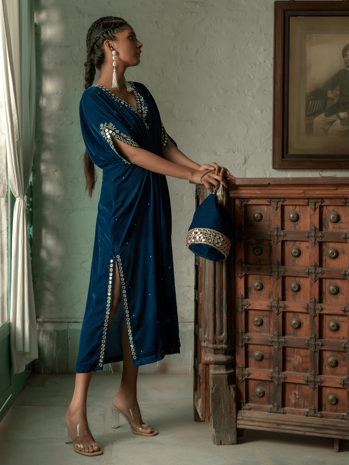 Dusty Teal Velvet Kaftan – 172 Threads